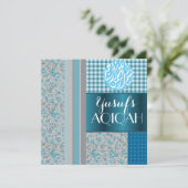 ムスリムの赤ちゃん男の子青アキーカ・イスラム教のお祝い 招待状 (スタンド正面)