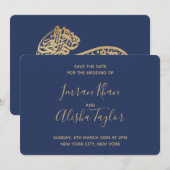 ムスリムウェディング セーブザデート ゴールド アラビック タイガー (正面/裏面)