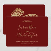 ムスリムウェディング セーブ・ザ・デート ゴールド アラビック タイガー (正面/裏面)