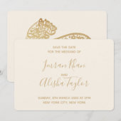 ムスリムウェディング セーブ・ザ・デート ゴールド アラビック タイガー (正面/裏面)