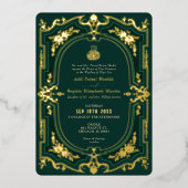 ムスリムエメラルドエレガンスゴールド結婚フォイル 箔招待状 (正面)