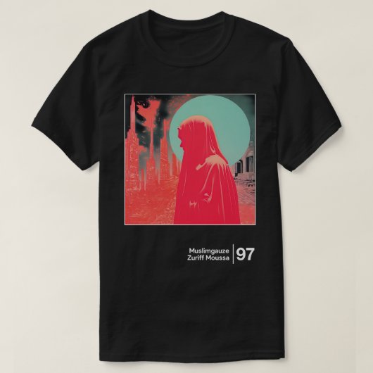 ムスリムガーゼミニマルなグラフィックデザインファンのアートワーク Tシャツ (デザイン正面)