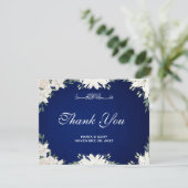 ムスリムシックなブルー結婚フローラサンキューカード サンキューカード (スタンド正面)