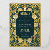 ムスリムティール(緑がかった色)&ゴールドフォイル結婚アクセント 箔招待状 (正面)