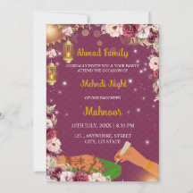 ムスリムメンディナイト招待状ヘナ招待状