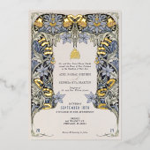 ムスリム結婚ズオダマキ（植物）モリスヴィンテージ 箔招待状 (正面)