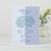 ムスリム英語 |青と緑の花結婚の木 招待状 (スタンド正面)