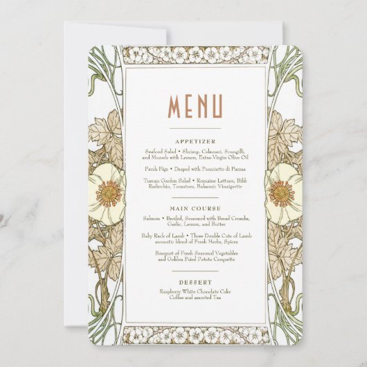 ムッハのウェディング ヴィンテージ アールヌーヴォー メニュー 招待状 (正面)