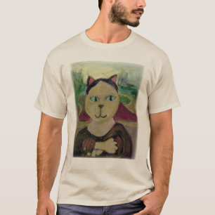 ムノナモナリザおもしろいキャットクラシック色彩の鮮やかアート Tシャツ