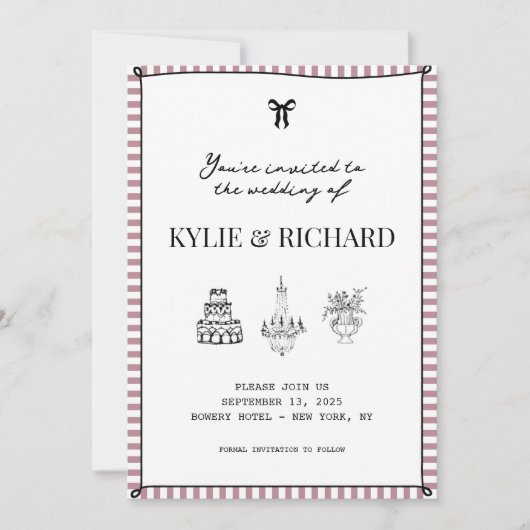 ムベのストライプ枠のSave The Date ご案内 招待状 (正面)