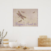 ムラサキとゴールドのトンボのパーティーバナー ポスター (キッチン)