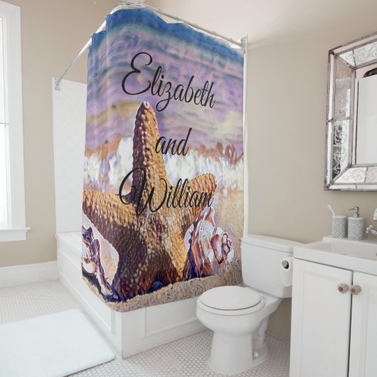 ムラサキの海の絵画魚 シャワーカーテン (インサイチュ)