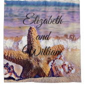 ムラサキの海の絵画魚 シャワーカーテン (正面)