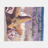 ムラサキの海の絵画魚 フリースブランケット (正面(横))