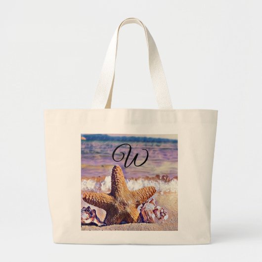 ムラサキの海の絵画魚 ラージトートバッグ (正面)