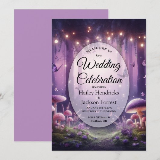 ムラサキの蝶と星空のウェディング 招待状 (正面/裏面)