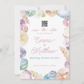 ムラサキウミガメの貝殻 水彩写真 & QRコード セーブザデート (裏面)