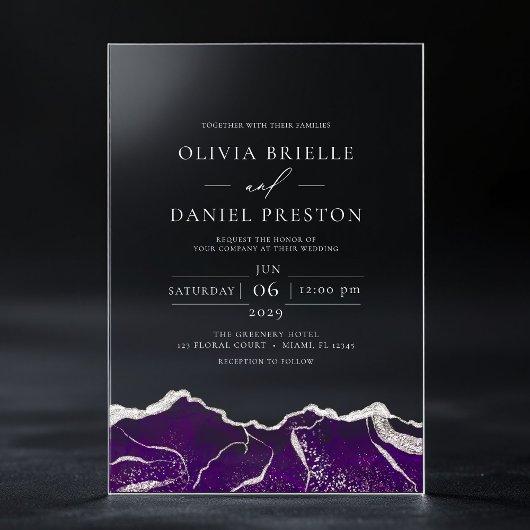 ムラサキエレガントモダン結婚銀 アクリル招待状
