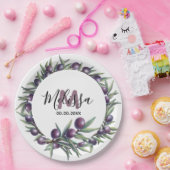 ムラサキオリーブの枝の緑の国のモノグラム ペーパープレート (パーティー)