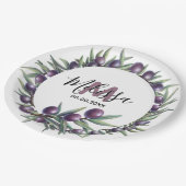 ムラサキオリーブの枝の緑の国のモノグラム ペーパープレート (アングル)