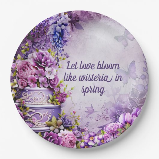 ムラサキフジのウェディングシャワープレートとケーキ ペーパープレート (正面)