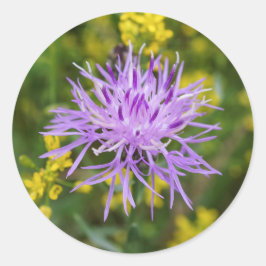 ムラサキ紫の花の丸いステッカー ラウンドシール