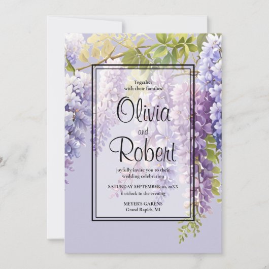 ムラサキ色のフローラ結婚藤 招待状 (正面)