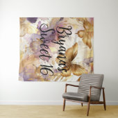 ムラサキ＆ゴールドの蝶 水彩の美しい蝶たち タペストリー (インサイチュ(横))