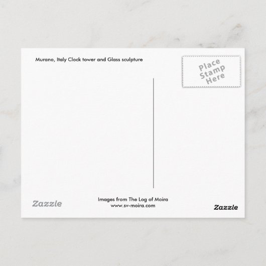 ムラーノ、イタリア時計塔とガラス彫刻 ポストカード (裏面)