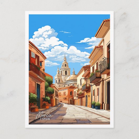 ムルシアスペインアートヴィンテージトラベルイラストレーション ポストカード (正面)