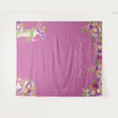 ムルベリーピンクフローラブライダルフォトブース背景 タペストリー (正面(横))
