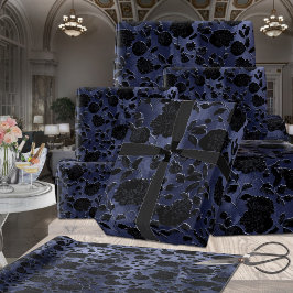 ムルベリーブルーパープルブラックグラデーションフローラつる植物 ラッピングペーパー