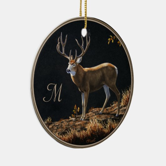 ムレディアバック秋トロフィー〔雄ジカの〕枝角モノグラム セラミックオーナメント (右)