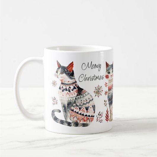 ムワイクリスマスメリークリスマスコージー猫好き コーヒーマグカップ (左)