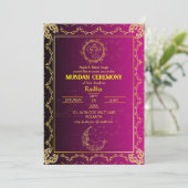 ムンダンセレモニーGaneshaロゴ王室のゴールデン&ピンク 招待状 (スタンド正面)
