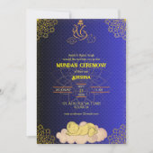 ムンダン儀式 ガネーシャ ロゴ ロイヤル ゴールド & ブルー 招待状 (正面)