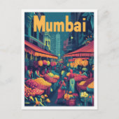 ムンバイインディアアートヴィンテージトラベルイラストレーション ポストカード (正面)