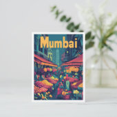 ムンバイインディアアートヴィンテージトラベルイラストレーション ポストカード (スタンド正面)