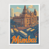 ムンバイインディアアートヴィンテージトラベルイラストレーション ポストカード (正面)