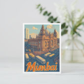 ムンバイインディアアートヴィンテージトラベルイラストレーション ポストカード (スタンド正面)