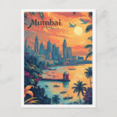 ムンバイインディアヴィンテージアートトラベルイラストレーション ポストカード (正面)