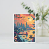 ムンバイインディアヴィンテージアートトラベルイラストレーション ポストカード (スタンド正面)