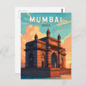ムンバイインドイラストレーショントラベルアートヴィンテージ ポストカード (正面/裏面)