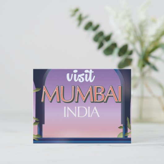 ムンバイインドヴィンテージスタイル旅行ポスター ポストカード (スタンド正面)