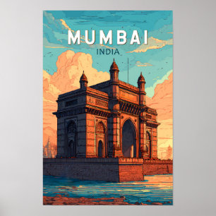 ムンバイ インド イラスト 旅行 アート ヴィンテージ ポスター