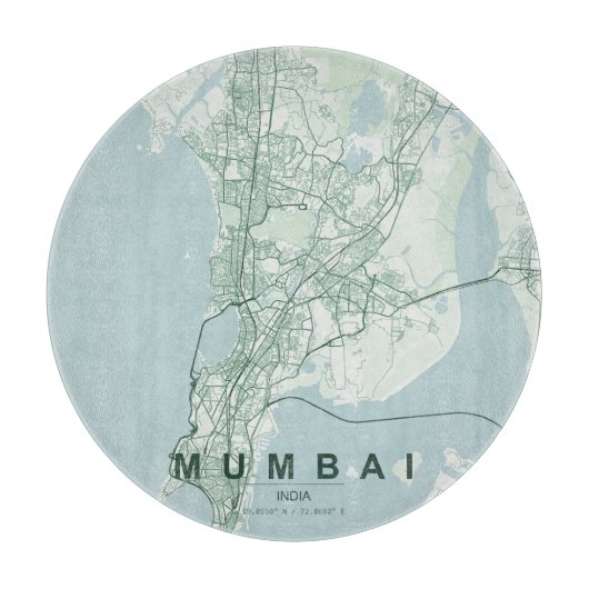 ムンバイ インド 都市地図 ミニマル デザイン カッティングボード (正面)