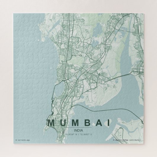 ムンバイ インド 都市地図 ミニマル デザイン ジグソーパズル (縦)