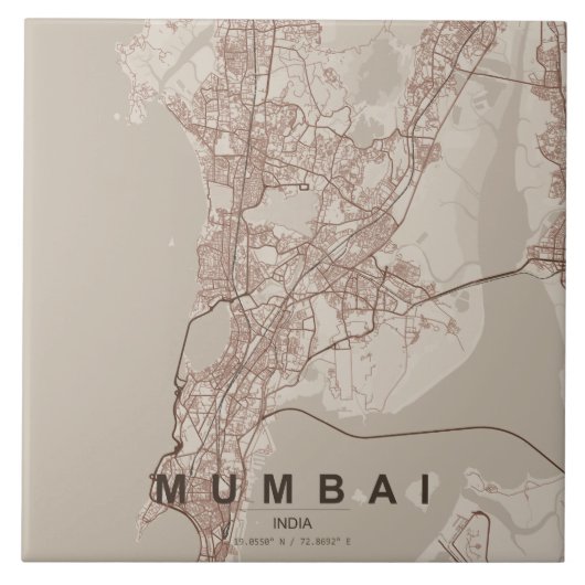 ムンバイ インド 都市地図 ミニマル デザイン タイル (正面)