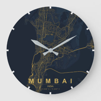 ムンバイ インド 都市地図 ミニマル ラージ壁時計