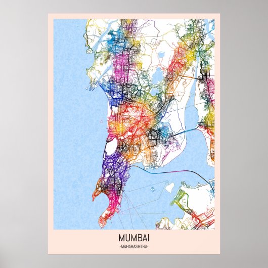ムンバイ マハラシュトラ州 都市地図 ポスター (正面)